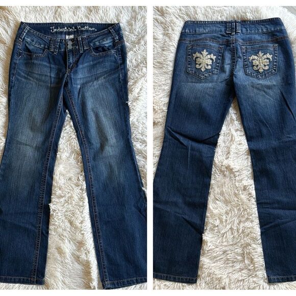 Industrial Cotton Flare Jeans Embellished Back Pockets Size 11 Boho Hippie - Picture 1 of 9